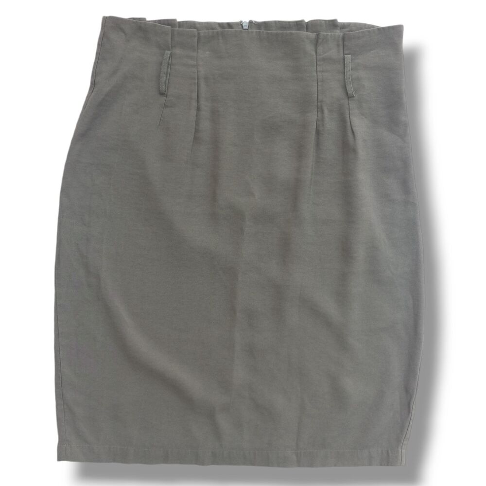 Alex Marie Paper Bag Waist Pencil Skirt-Size 16-Olive Green-Unlined-Belt Loops